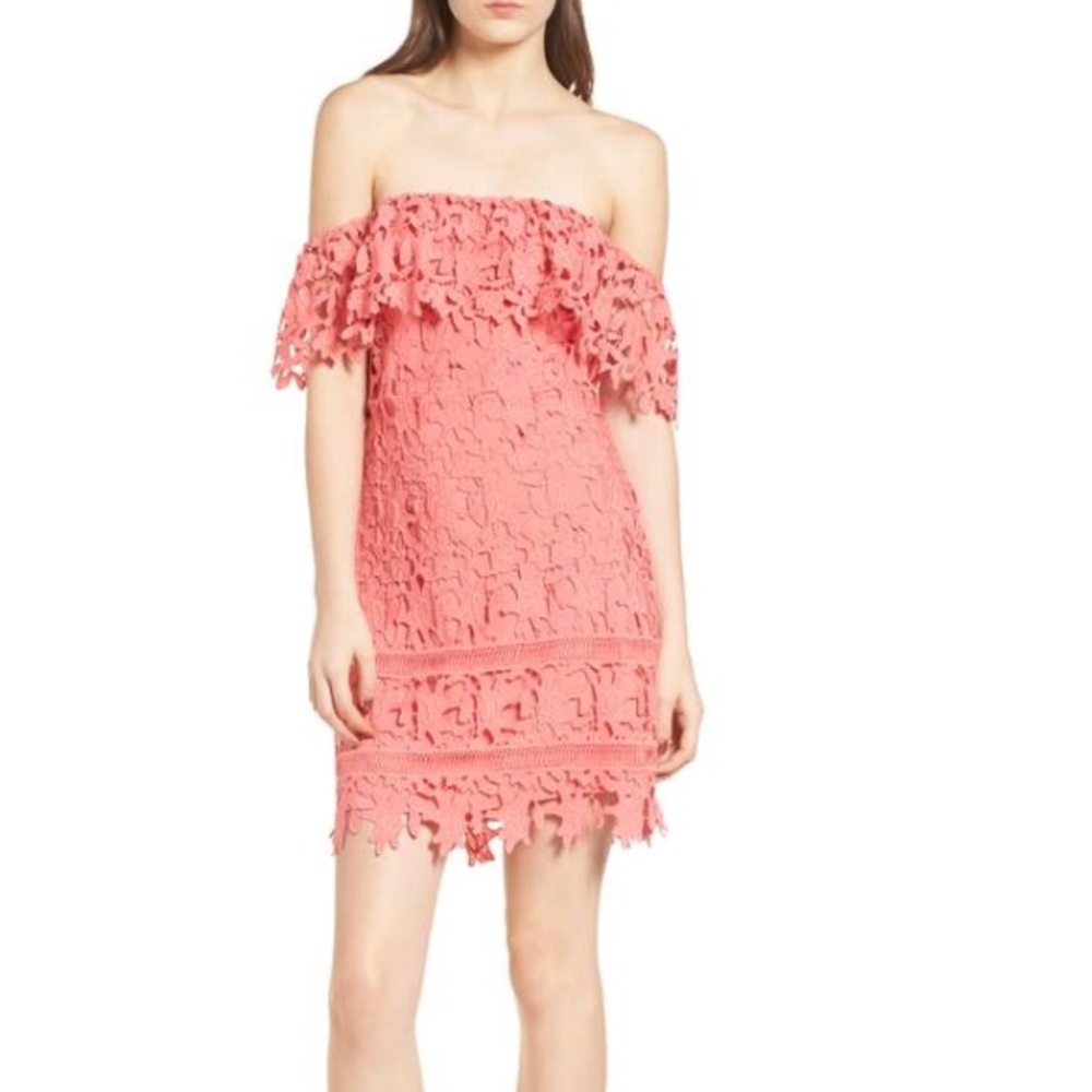 SOLD - ASTR the label coral off the shoulder dress - Picture 2 of 7